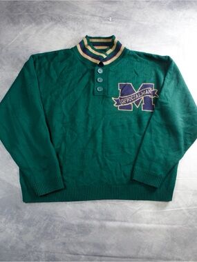 Boohoo Mens Green Zip-Up Sweater with Striped Collar